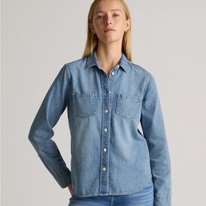 Quince Distressed Denim Oversized Shirt, XS